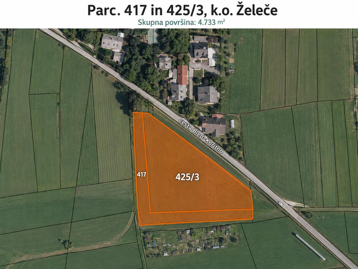 BLED – ob cesti Bled–Koritno: 4.733 m² kmetijskega zemljišča K1 v bližini naselja - Slika 1